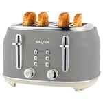Salter EK5739GRY Retro 4-Slice Toaster – 6 Browning Levels, Wide Slots, Defrost, Reheat, Cancel Function, Removable Crumb Tray, Extra Thick Bread/Bagels, High-Lift Eject, Self-Centring, 1630W, Grey