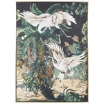 DRW Tableau sur toile avec cadre en bois doré avec oiseaux et jungle dans des tons verts et blancs 142,4 x 102,4 x 4,3 cm