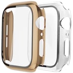Fengyiyuda [2 Pack] Hard Case Compatible with Apple Watch 38/40/42/44mm with Built-in Anti-Scratch TPU Screen Protector Film,360 Shockproof Cover for IWatch Series se/6/5/4/3/2/1-Light Gold/Clear