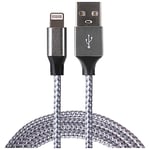 Maplin Braided Fast Charging Lightning to USB-A Cable Silver, 1m, Compatible with all iPhones 14, 13, 12, 11, SE, iPad Air/Mini (2019), iPad (up to 2021 generation), Airpods (w/Lightning Case)