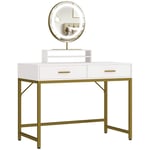 Sminkbord med LED-belysning, sminkbord med justerbar spegel, sminkbord med 2 lådor, öppen hylla, sminkbord för sovrum, 100 x 50