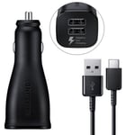 Genuine Samsung Galaxy Dual Port Fast Car Charger With USB Cable Black EP-LN920