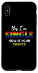 Coque pour iPhone XS Max Drapeau arc-en-ciel Yes I am Single Now Your Chance Gay Pride