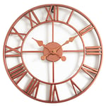Taodyans Silent Wall Clock Vintage Roman Numerals 40cm Non Ticking Metal Skeleton Decorative Clock Living Room Kitchen Cafe Hotel Office Home Decor Gift (Rose gold)