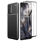 GOKEN Case for Oppo A74 5G / oppo A54 5G + [2 Pack] Screen Protector, TPU Shockproof Phone Cover with Carbon Fiber Design, Slim Soft Silicone Bumper Protective Shell, Black