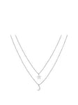 The Love Silver Collection Sterling Silver Moon and Star Diamond Cut Ball Chain Necklace, One Colour, Women