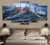TOPRUN Picture prints on canvas 5 pieces paintings modern Framed artwork Photo Home Decoration 5 panel Military WW1 WW2 Navy Air Force Army Battleship Wall art 150 x 80 cm