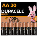 Duracell Plus AA Batteries (20 Pack) - Alkaline 1.5V - Up To 100% Extra Life - Reliability For Everyday Devices - 0% Plastic Packaging - 10 Year Storage - LR6 MN1500