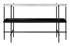TS Console Rectangular 2 Racks With Tray - White Carrara Marble/Black Frame