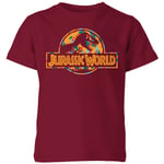 Jurassic Park Logo Tropical Kids' T-Shirt - Burgundy - 3-4 Years - Burgundy