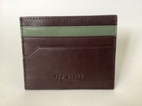 New Men's Ted Baker 'Contrast Edge' Smooth Chocolate Leather Card Holder
