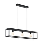 Hanging Ceiling Pendant Light Black & Glass Box 3x 60W E27 Kitchen Island Lamp