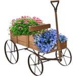 Relax4life - Brouette Décorative en Bois avec 4 Roues en Métal, Chariot à Fleurs avec Capacité de Charge Jusqu'à 15 kg, Bac à Fleurs pour Jardin
