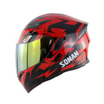 BOOM Double Sun Visor Flip Up Helmet Anti-Fog Motocross Motorbike Helmet Fully Detachable And Washable Lining Crash Helmet for Adult Men Women,Red,XL