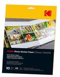 KODAK Photo Sticker Paper - Pack de 10 feuilles de papier photo autocollant - Format 21 x 29.7 cm (A4) - Finition brillante - 120 gsm - Compatible avec imprimantes jet d'encre