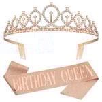 Födelsedag Drottning Krona Hårband Födelsedag Flicka Sash och Tiara, Kristall Rhinestone Krona för Grattis på Födelsedagen Present Fest Tillbehör, Gynnar, Dekorationer