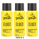 3 x Schwarzkopf Got2b Glued Blasting Freeze Spray 100ml TRAVEL Size