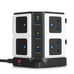 BESTEK 8 Way Surge Protected Tower Extension Lead Socket Plug with 6-Port (5V/8A) USB Power Strip 3250W/1.8M-Black