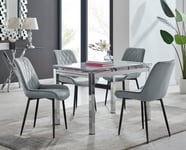 Enna White Glass Extending 4-6 Seater Dining Table and 4 Pesaro Soft Velvet Chairs