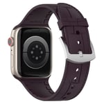 Apple Watch 9/8/7/6/5/4/3/2/1/SE - 45/44/42mm / Watch Ultra / Ultra 2 - Silikone urrem - Læder look - Vinrød