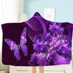 Hooded Blanket Purple animal butterfly 3D Plush Printed Microfiber wool Blanket Suitable for Adults Kids Bedroom sofa Watching Tv Blankets 59 x 51 inch