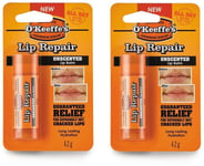 2x O'Keeffe's Lip Repair Lip Balm Stick for Cracked and Dry Lips - Unscented
