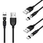 3pcs 0.5m 1m 2m Type C 3A Fast Charging Cable 360º + 180º Rotation Magnetic Cable USB C Data Sync Wire Compatible with Samsung Galaxy S9 S8 Note 9, LG V30 G6 G5 V20 and More (Black)