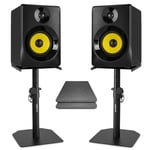 VONYX 50B Active Studio Monitors 5" Speakers, 70 Watt, Black with Desktop Stands and Foam Isolation Pads