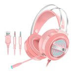 Non-brand X9 USB + 3.5mm Gaming Headset with Mic 7 LED for PS4 PC Gamer Switch - pink