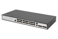 DIGITUS Commutateur réseau Gigabit Ethernet - 19 pouces - 24 ports - 4 x liaison montante (SFP/RJ45) - Layer 2 managé - port CLI - noir
