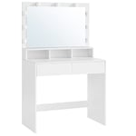 Toalettbord Vanity Table med 9 Led -glödlampor Och Spegel Justerbar Ljusstyrka 2 Lådor Och 3 Öppna Facklådor Moderna Vita