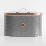 Dark Grey Enamel Copper Rose Gold Lid Bread Bin Kitchen Storage Crock Container