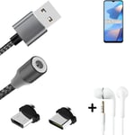 Data charging cable for + headphones Oppo A16s + USB type C a. Micro-USB adapter