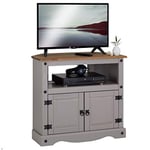 IDIMEX Meuble TV Ramon Banc télévision en pin Massif Gris et Brun avec 2 Portes et 1 Niche, Meuble de Rangement Style Mexicain en Bois dim 85 x 78 x 43 cm