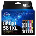 Uniwork 5 PGI-580 CLI-581 XXL Cartouches d'encre Compatible pour Canon 580 581 XXL pour Canon PIXMA TS8250 TS6150 TS8151 TS6151 TS6250 TR8550 TS8150 TS8251 TR7550 TS6100 TS9150