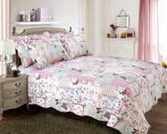 IHIdirect Double Bed Boutique Quilted Pink Floral Vintage Bedspread Throwover & Pillowsham Set