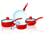 7pcs Non-Stick Ceramic Saucepan Pot Frying Pan Cookware Set With Glass Lid Red