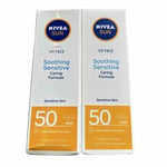 2x Nivea Sun UV Face Soothing Formula Sensitive Skin Cream SPF50  50ml - (789)
