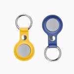 FMPC Basic Leather Designed for AirTag, Leather Tracker Holder with Keychain Ring Protective Case Cover AirTags Sleeve Shell Skin 2 Pack, (Blue+Yellow)