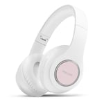 Pollini Bluetooth Headphones Over Ear, 40H Playtime Wireless Headset with Deep Bass, Soft Memory-Protein Earmuffs and Built-in Mic for iPhone/Android Cell Phone/PC/TV (White Rose)