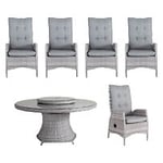 Atleve Hastings/Coventry matgrupp med 5 stolar konstrotting pearl Ø150 cm