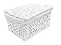 Lidded Wicker Storage Basket With Lining Xmas Hamper Basket Natural Small 30 x 20 x 11.5 cm