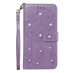 Samsung Galaxy A50 Phone Case Glitter Diamonds Flip PU Leather Case Embossed Dream Catcher Wallet Card Holder Wrist Strap Magnetic Stand Bumper Shockproof Protective Cover for Samsung A50 - Purple