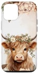 iPhone 13 Spring Elegant Highland Cow Pastel Watercolor Floral Case