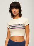 Superdry Vintage Stripe Cropped T-Shirt, Oatmeal/Multi
