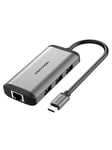 Vention Type-C to HDMI/USB3.0*3/RJ45/PD Converter 0.15M Gray Metal Type USB hub - USB 3.0 - 6 ports - Sølv