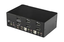 StarTech.com DisplayPort KVM-switch med 2 portar för dubbla skärmar - 4K 60 Hz - omkopplare för tangentbord/video/mus/ljud/USB - 2 portar