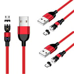 Magnetic Charging Cable 0.5m 1m 2m Micro USB Cord 360° & 180° Rotation Magnetic Phone USB Cable Compatible with Samsung S7 Edge S6, Huawei Mate 7 8, Xiaomi 2 3 4, LG G3 G4 and More (Red)