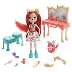 Enchantimals Royals coffret Coiffeuse avec mini-poupée Fabrina Renard, figurine animale Frisk et 9 accessoires, jouet pour enfant, GYJ05