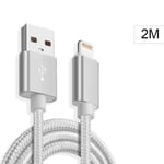 Cable Metal Nylon Renforce Chargeur Usb Couleur Argent Pour Iphone Longueur 2m Tr?Ss? Compatible Iphone 5s/6/6s/7/8/X/Xr Couleur :